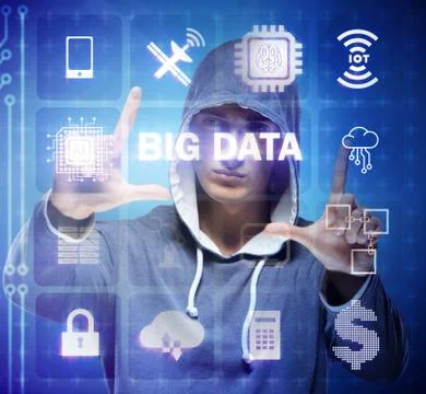 Security of big data concept with hacker Stock Photos