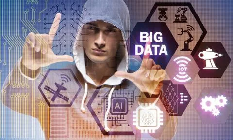 Security of big data concept with hacker 스톡 사진