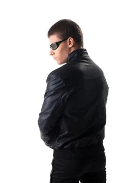 Security in black leather jacket and glasses Stock Photos