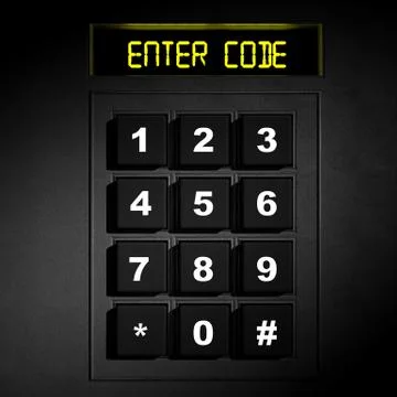 Security black numeric pad with "Enter code" screen Stockillustratie