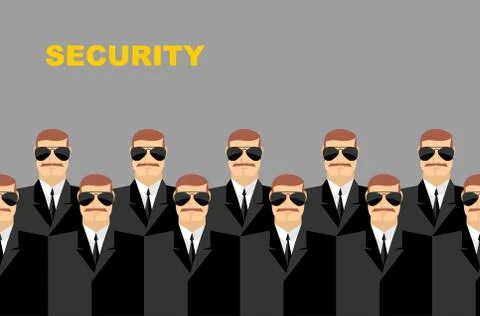Security Bodyguard. Pattern of men in glasses.  Vector background of people Illustrazione stock