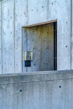 Security box and iron gate at the entryway of a school building in San Diego CA Fotos de archivo