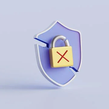 Security breach. Cyber security virus attack and breach. 3d render illustrati Stock Illustration