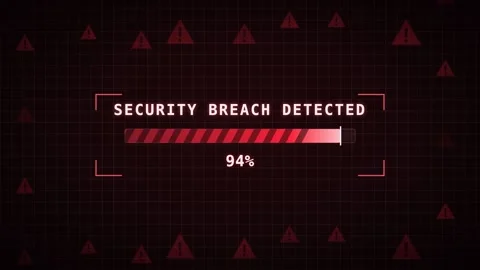 Security breach detected falling warning signs red alert screen loop Stock Footage 343535984