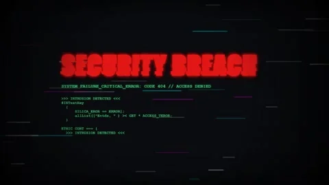 Security Breach Warning on Digital Screen with Glitch Effect and Hacking Cod Stock Footage 336617969