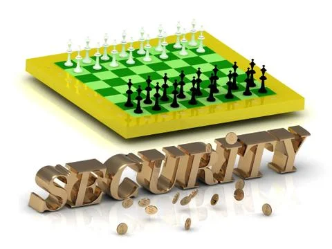 SECURITY- bright gold letters money and yellow chess on white background Stock Illustration