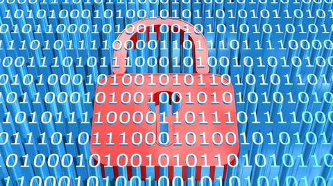 Security business concept - red closed padlock in a binary code surface Stock Illustration