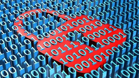 Security business concept - red closed padlock in a binary code surface Stock Illustration