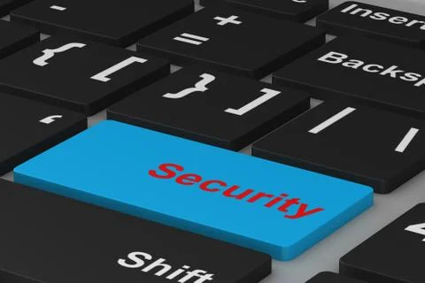 Security button on keyboard. 3D illustration Stock Illustration