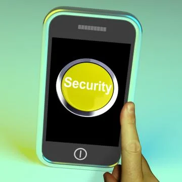 Security button on mobile shows encryption and safety Illustrazione stock