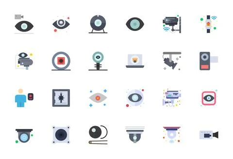 Security Camera 256x256 Vector Icon Pack with 24 Flat Detail Enhanced Element Stock Illustration