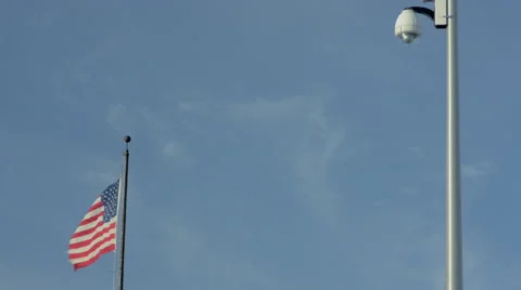 Security Camera and American Flag 4K Stock Footage 55240770