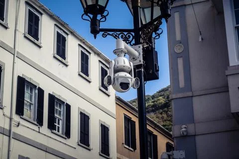 Security Camera and CCTV Surveillance on Main Street Stock Photos