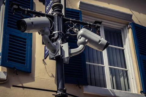 Security Camera and CCTV Surveillance on Main Street Stock Photos