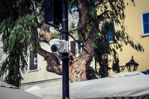 Security Camera and CCTV Surveillance on Main Street Stock Photos