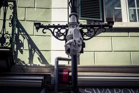 Security Camera and CCTV Surveillance on Main Street Stock Photos