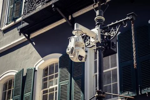 Security Camera and CCTV Surveillance on Main Street Stock Photos