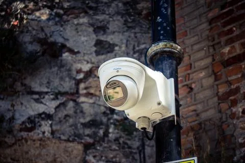 Security Camera and CCTV Surveillance on Main Street Stock Photos