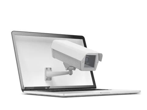 Security camera and laptop 库存插图