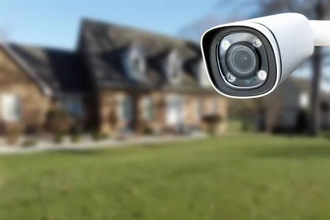 Security camera and private house on the background. Stock Photos