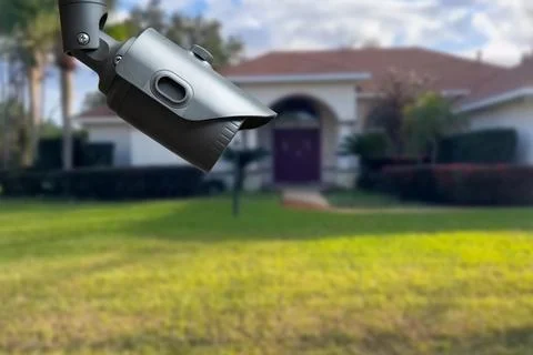 Security camera and private house on the background. Stock Photos