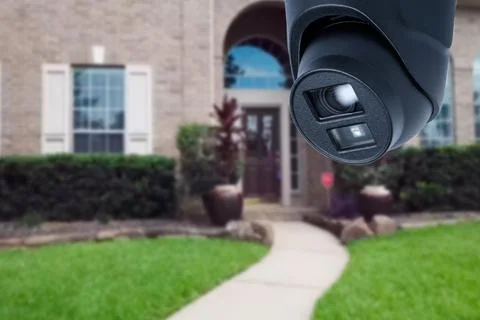 Security camera and private house on the background. Stock-Fotos