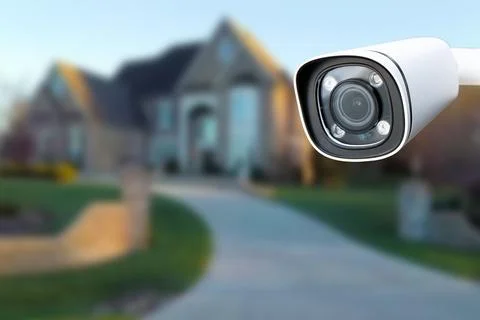 Security camera and private house on the background. Stock Photos