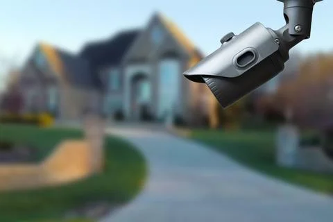 Security camera and private house on the background. Stock-Fotos