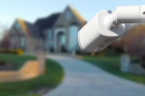 Security camera and private house on the background. Stock Photos