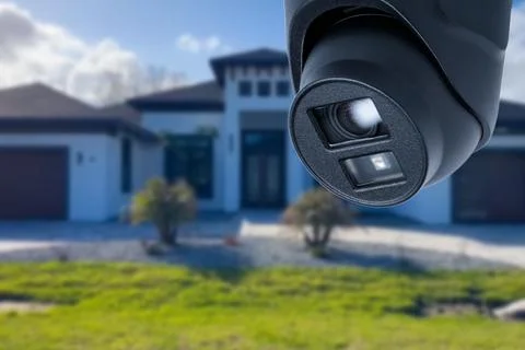 Security camera and private house on the background. Stock Photos