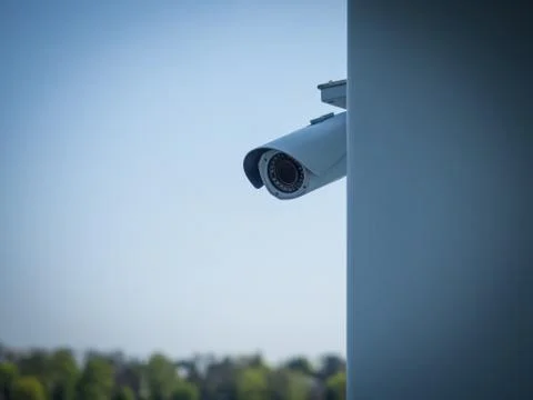 Security camera behind wall - concept of privacy invasion issue Stock Photos