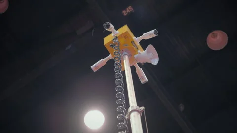 Security Camera on a black pole. remote security surveillance system. video Stock Footage 291584796