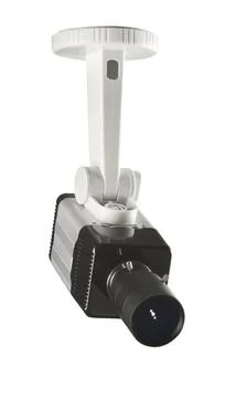 Security camera on bracket. Isolated on a white background Stock Photos