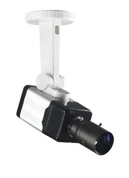 Security camera on bracket. Isolated on the white background Stock Photos
