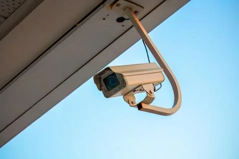 Security Camera on Building Exterior Foto stock