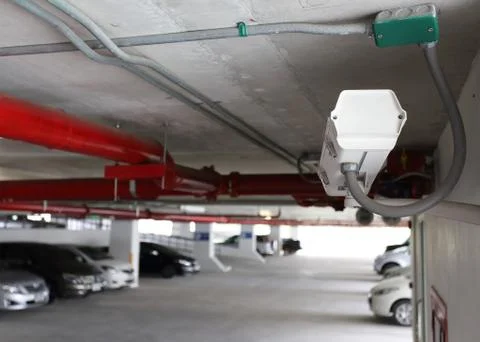 Security camera in car parking Stock Photos
