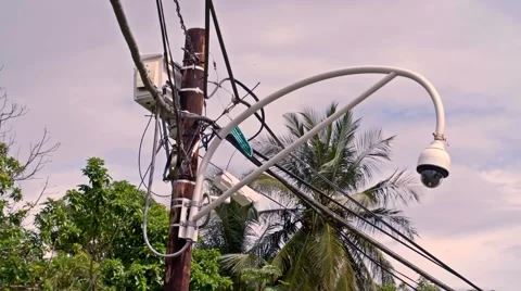 Security camera in caribbean on pole 스톡 동영상 45621339
