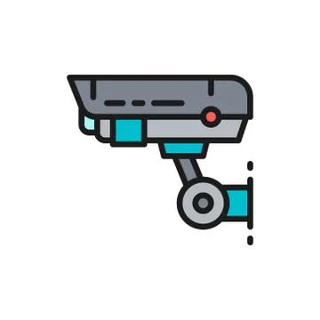 Security camera, CCTV, safety home protection system flat color line icon. Stock Illustration