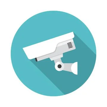 Security camera circle icon with long shadow. Flat design style. Stock Illustration