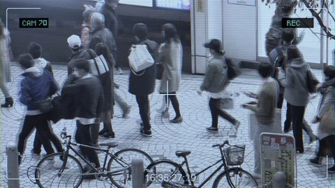 Security Camera City Sidewalk People Passing CCTV Stock-Footage 111331188