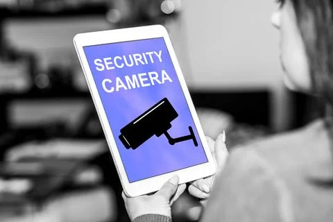 Security camera concept on a tablet Stock Photos