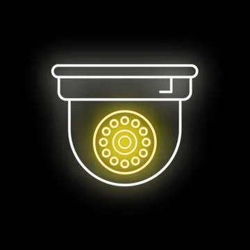 Security camera dome glowing neon line icon Illustrazione stock