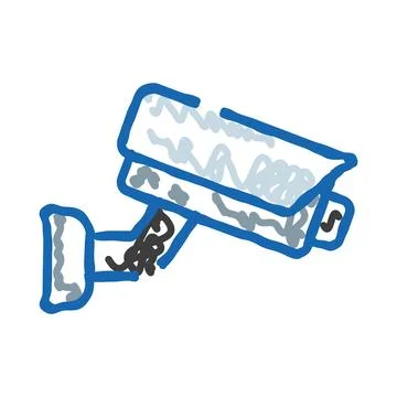 Security camera doodle icon providing constant surveillance and protection Stock Illustration