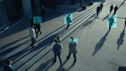 Security Camera with Face Recognition Software Zoom in Stock Footage 136111630