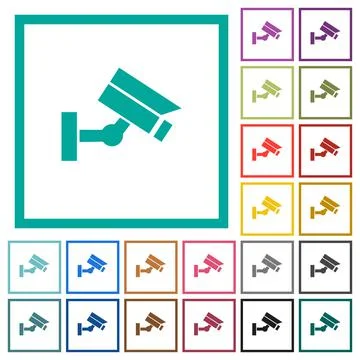 Security camera flat color icons with quadrant frames Stock Illustration