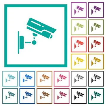 Security camera flat color icons with quadrant frames Stock Illustration