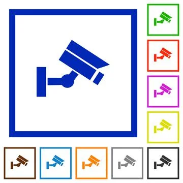 Security camera flat framed icons Illustrazione stock