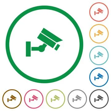 Security camera flat icons with outlines Stock Illustration