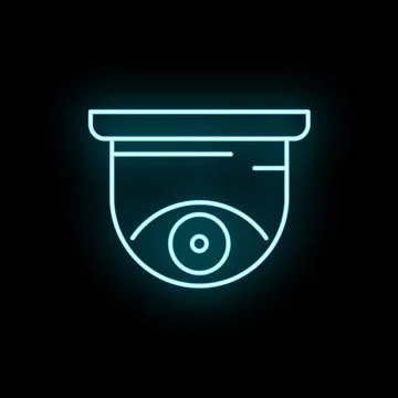 Security camera glowing neon blue line icon Illustrazione stock