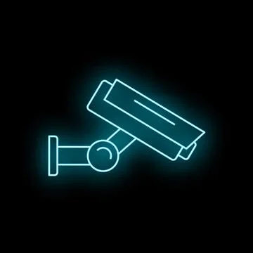 Security camera glowing neon blue line illustration Stock Illustration